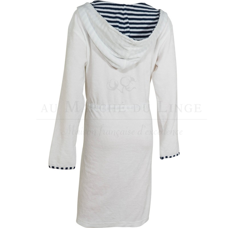 Peignoir BEACH Blanc Bleu Coton Lin