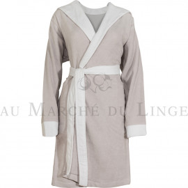 Peignoir capuche velours éponge Gris perle/blanc