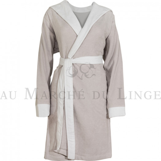 Peignoir capuche velours éponge Gris perle/blanc