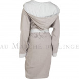 Peignoir capuche velours éponge Gris perle/blanc