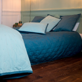 Couvre lit piqué de coton matelassé Bleu Aqua, COTON&LIN