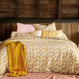 PARURE PERCALE INDIENNE Ocre, BLANC DES VOSGES