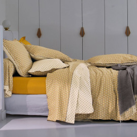 PARURE PERCALE DANDY Ocre, BLANC DES VOSGES