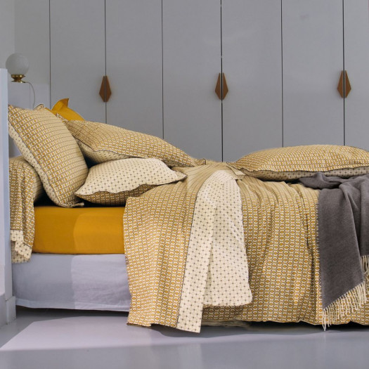 PARURE PERCALE DANDY Ocre, BLANC DES VOSGES