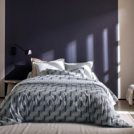 PARURE PERCALE TEMPO Marine, BLANC DES VOSGES